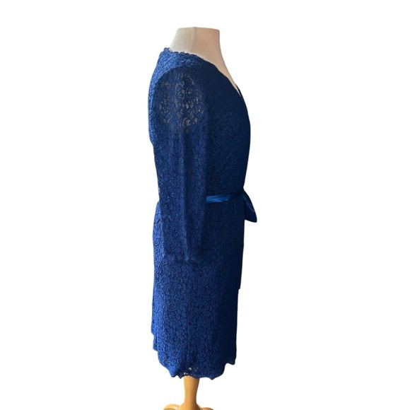 Adrianna Papell Blue Stretch Lace Mock Wrap Sheath Dress $209 Size 4 Cocktail - Picture 5 of 15